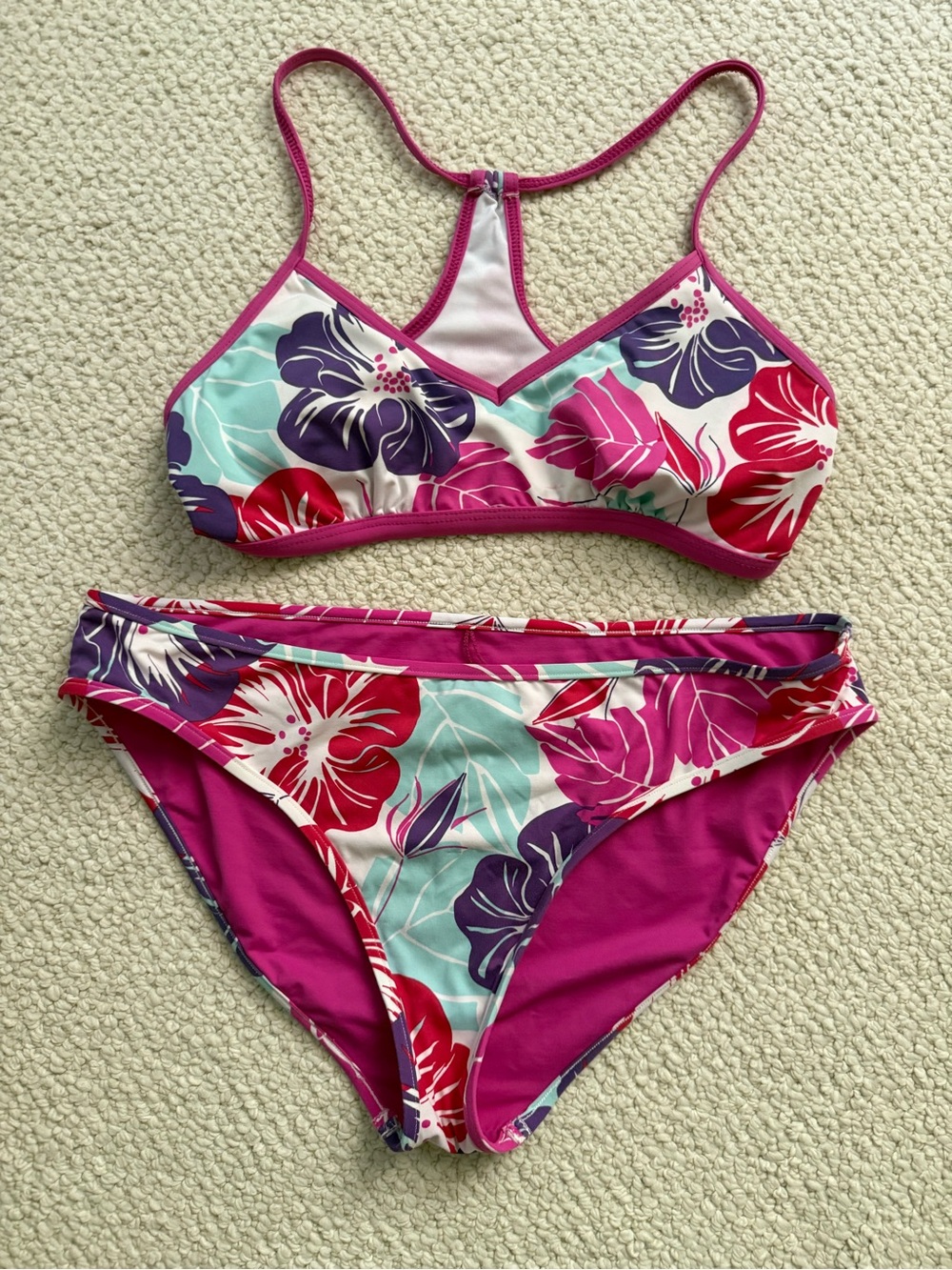 Girls Floral Pink Two-Piece Swim Set